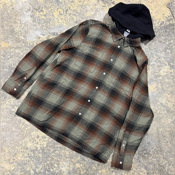 Arizona Jean Co Men’s LT Big and Tall Olive Plaid Button-Down Shirt W/Hood NWT - Picture 2 of 5